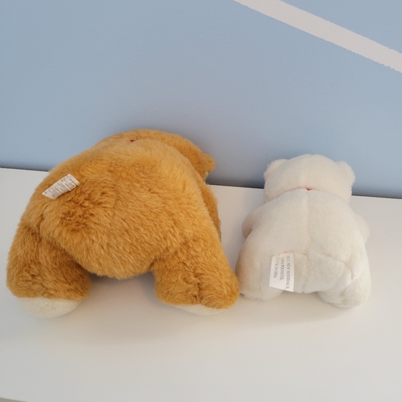 Two Cuddle Bears Vintage 1990s Full Stuffed Teddy Bears Caramel and White - Picture 12 of 14